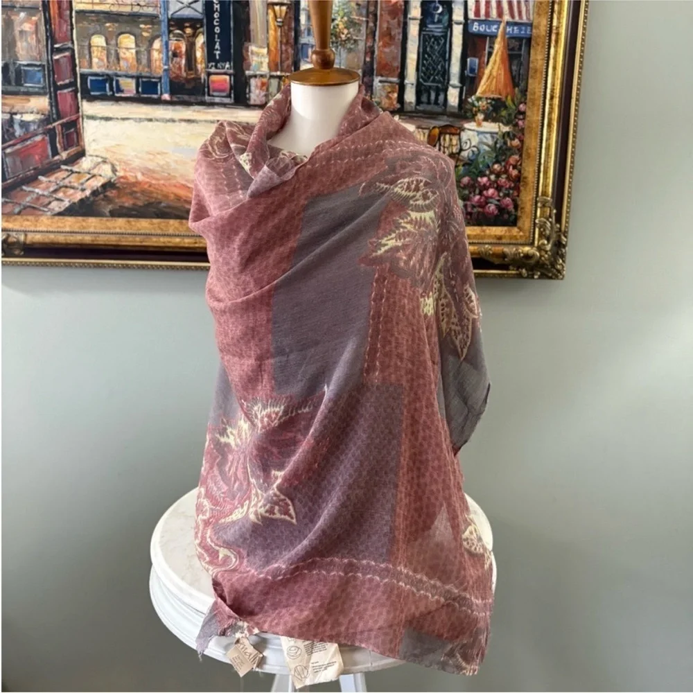 Nalini Originals 100% Wool Oversized Scarf Wrap Shawl NWT Floral Paisley